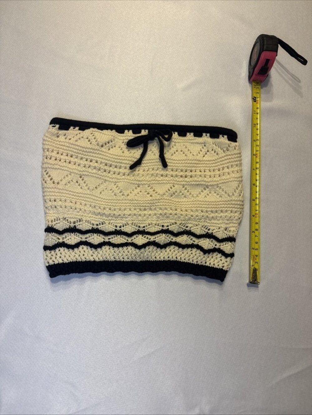 Womens Hollister Black And Cream Crochet Tube Top With Tie Size XS - Picture 5 of 5